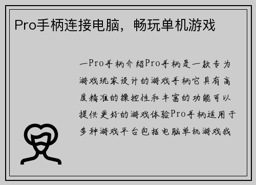 Pro手柄连接电脑，畅玩单机游戏