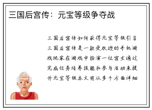 三国后宫传：元宝等级争夺战