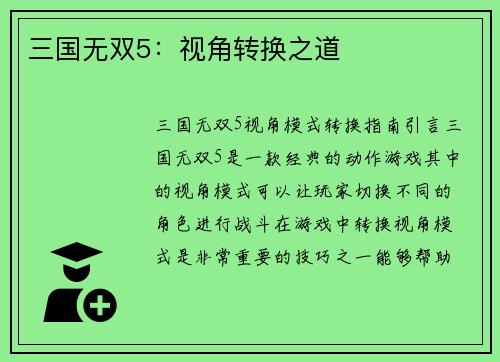 三国无双5：视角转换之道